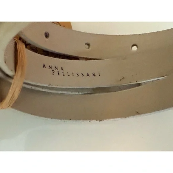 Anna Pellissari Size L Gold Tone Buckle Beige Gray Animal Print Leather Belt NWT - Picture 5 of 16